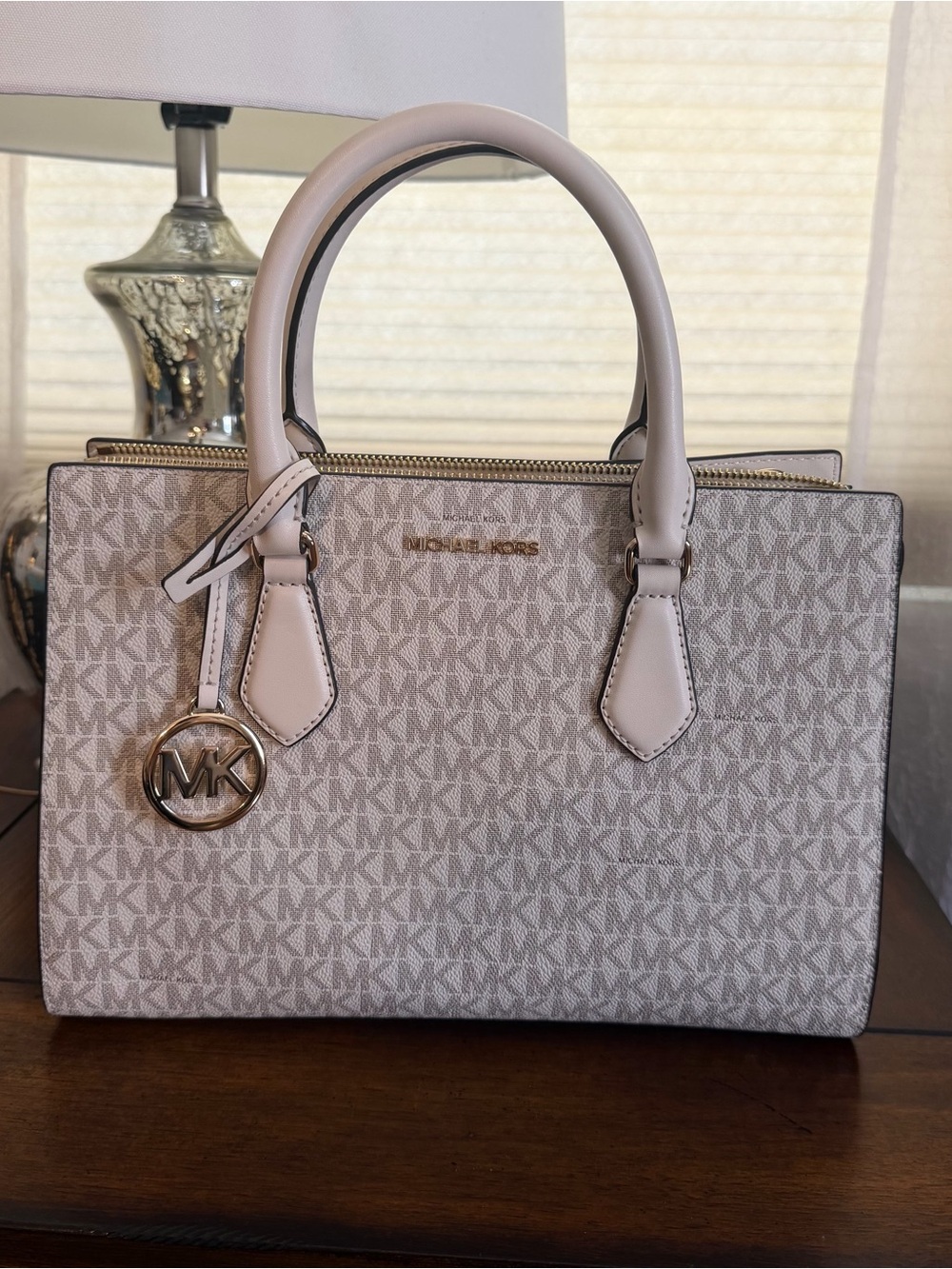 Michael Kors Signature Satchel in Light Beige and Gold
